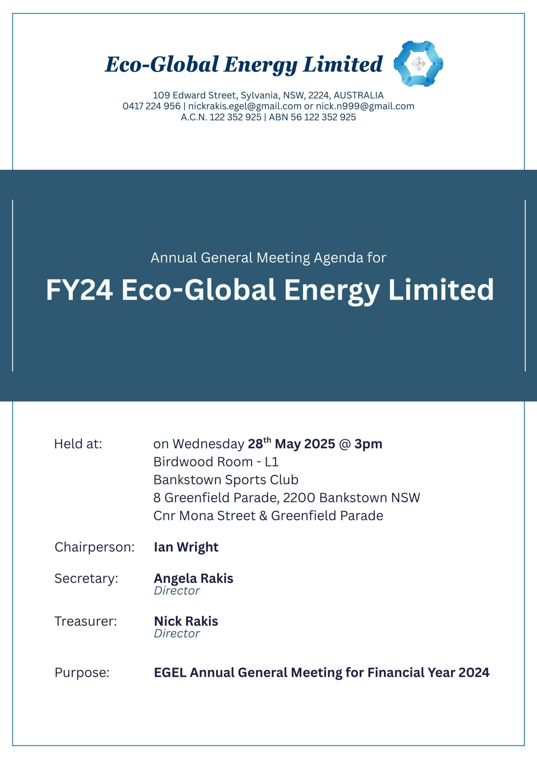 EGEL Annual General Meeting for Financial Year 2024